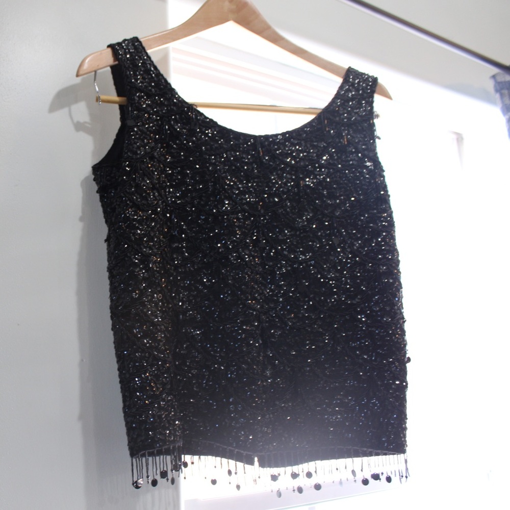 Black Beaded Flapper Top with Tassels